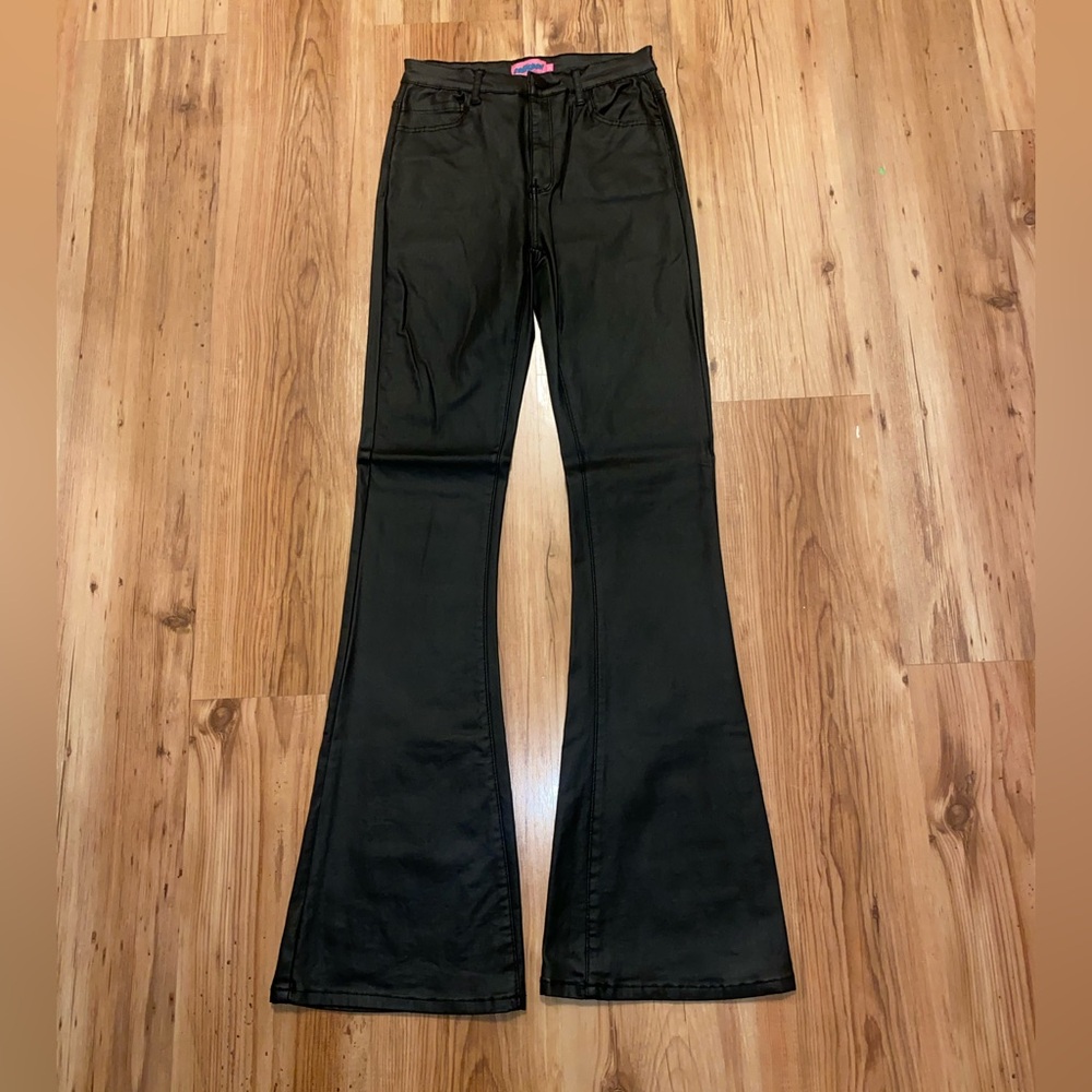 Edikted black faux leather flare pants
